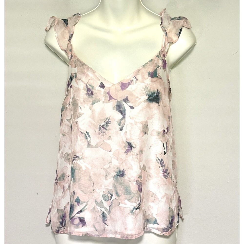 CAMI NYC Silk Camisole Tank Sz S Blush Pink Watercolor Floral Romantic Coquette